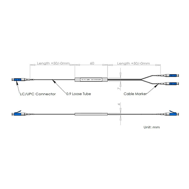 1*2 PLC Splitter dengan penyambung LC/UPC